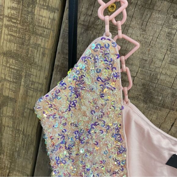 NWT Majorelle Trish Sequin Mini Dress Iridescent pink heart straps Revolve XS - Picture 13 of 15